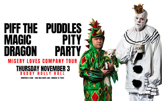 Piff the Magic Dragon and Puddles Pity Party to Perform at The Buddy Holly Hall November 3rd