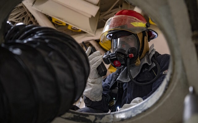 Damage control training aboard the USS New York with Lubbock Sailor